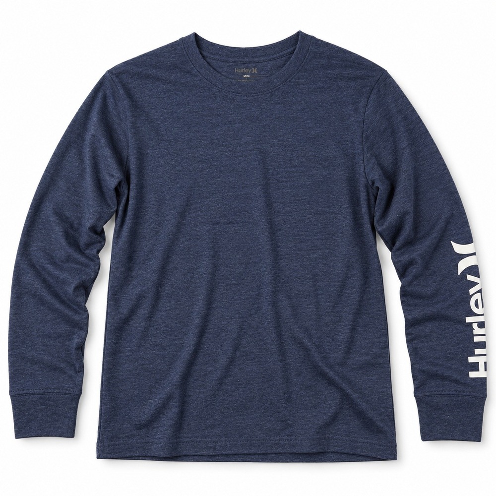Hurley Graphic Long Sleeve Tee Boys Size 14/16 Navy Blue Logo Sleeve Shirt